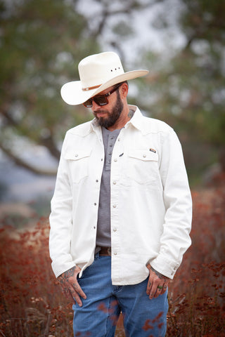 Natural cream heavyweight pearl snap twill shirt – Artisan Grove