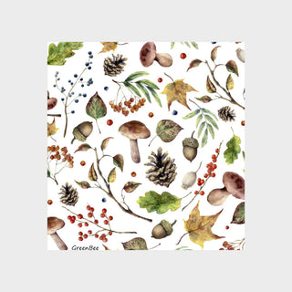 Forest Floor Swedish Dishcloth with watercolor mushrooms, acorns, berries and autumn leaves
