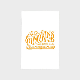 Fresh Pumpkin flour sack tea towel handprinted in Missouri on white cotton