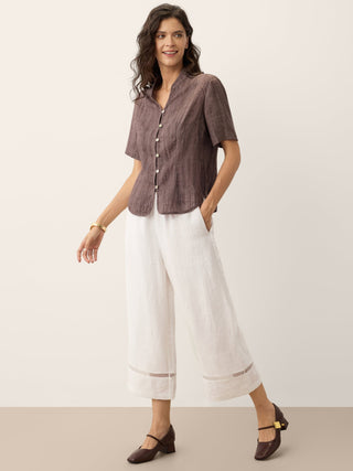 Linen Textured Stand Collar Shirt Jacket PHILIPPA