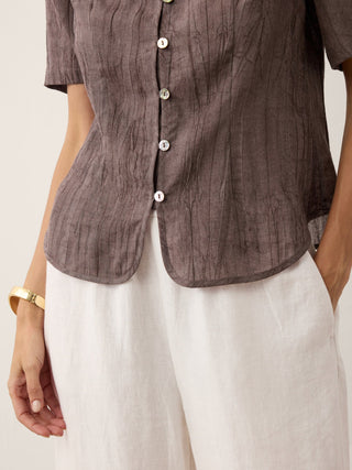 Linen Textured Stand Collar Shirt Jacket PHILIPPA