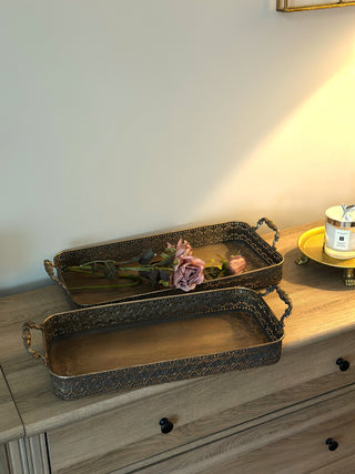 Ornate Vintage-Style Filigree Serving Trays, Set of 2