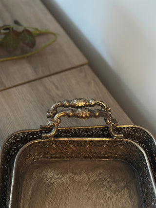 Ornate Vintage-Style Filigree Serving Trays, Set of 2