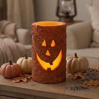 Jack O Lantern Timer Pillar Candle 5" Fall Decor