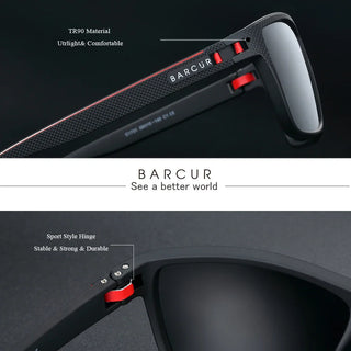 BARCUR Sports Polarized Sunglasses for Men Lightweight TR90 Square Fishing & Travel Eyewear UV400 Protection Men Accessory