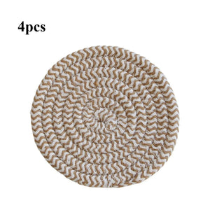 4pcs Woven Absorbent Coaster Set High-Temperature Resistant Cup Pad for Coffee Tea Drinks