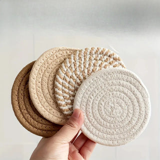 4pcs Woven Absorbent Coaster Set High-Temperature Resistant Cup Pad for Coffee Tea Drinks