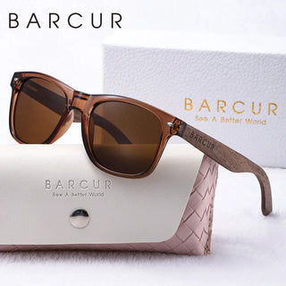BARCUR Natural Wood Polarized PC Oval Women’s Sunglasses Dark Luxury Texture Wooden Mirror Legs UVA/UVB Protection Stylish Fashion Women's Sunglasses for Summer