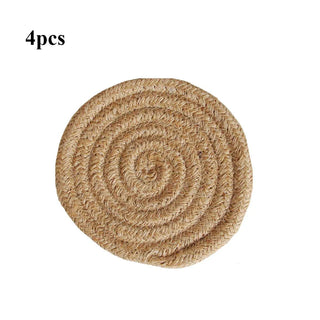 4pcs Woven Absorbent Coaster Set High-Temperature Resistant Cup Pad for Coffee Tea Drinks