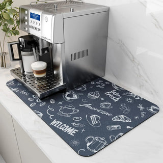 Coffee Machine Mat Rubber Backing Water-Absorbent Dish Drying Pad Kitchen Worktop Drainage Mat Home Decor