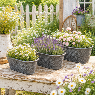 Oval Basketweave Planters, Set of 3