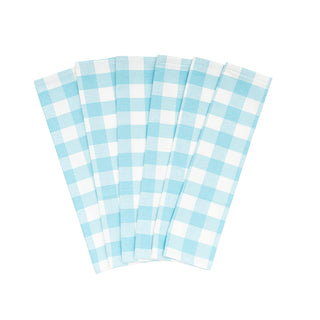 Set of six light blue and white plaid cotton kitchen towels