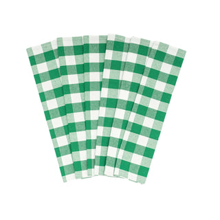 Set of six green and white plaid cotton kitchen towels