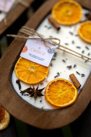 Farmhouse Fruit Scented Soy Candle in Orange Dough Bowl -Great Gift Idea