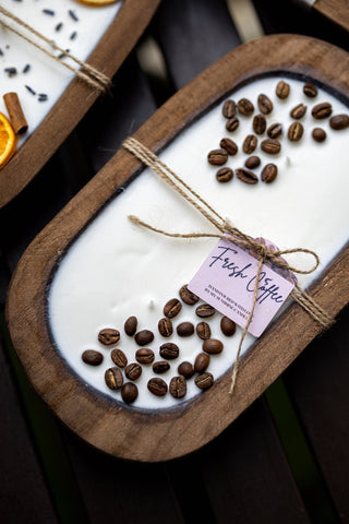 Coffee-scented dough bowl candle with real coffee beans