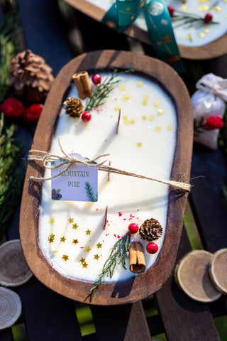 Handcrafted Christmas Wooden Dough Bowl Candle - Farmhouse Decor, Soy Wax Scented