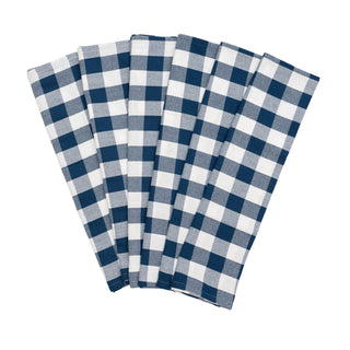 Set of six navy and white plaid cotton kitchen towels