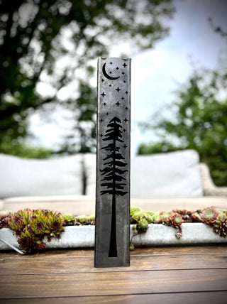 Pine Tree Night Sky Luminary Pillars w/ Solar Cap