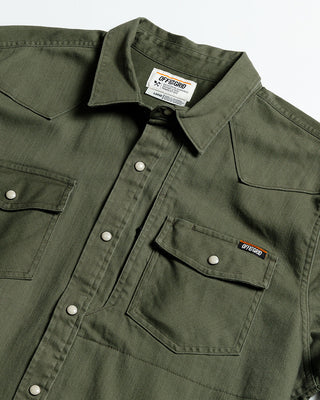 Dusty olive heavyweight pearl snap twill shirt – Artisan Grove