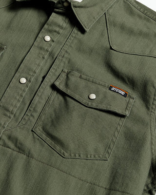 Dusty olive heavyweight pearl snap twill shirt – Artisan Grove