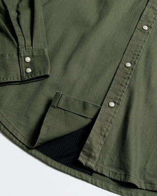 Dusty olive heavyweight pearl snap twill shirt – Artisan Grove